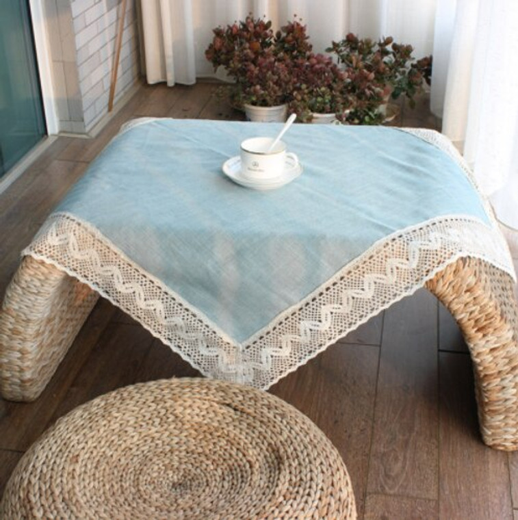 Cotton Linen Tablecloth  European Blue Lace Edge Rectangular Dust Proof Table Covers for Tea Fridge Europe Dining trendy Tableware