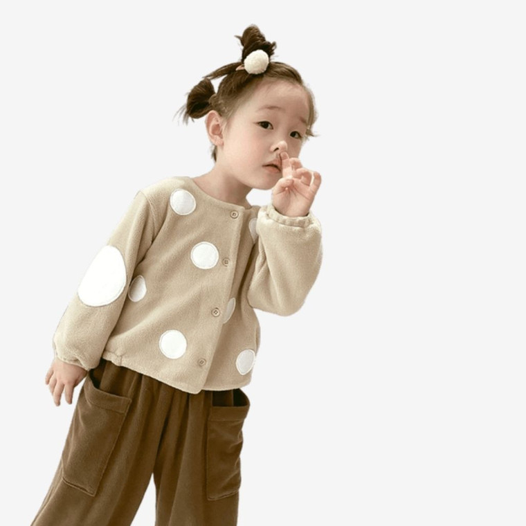 Japan Big Dot Polka Jacket  Long-sleeve khaki jacket original design Japanese thickened warm boys and girls outerwear jackets Trend