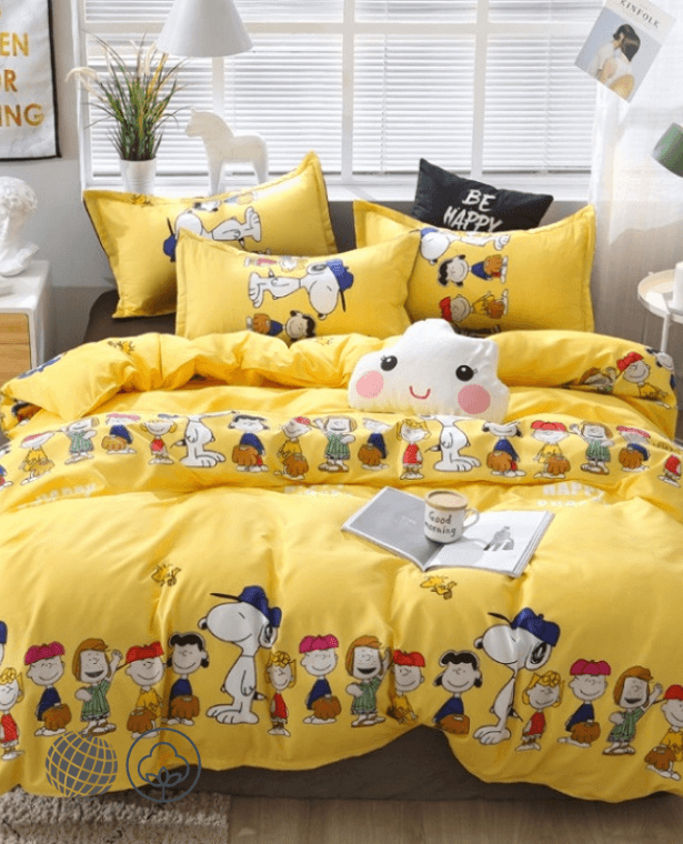 Peanuts Bedding Set luxury Charlie Brown and the Peanuts Gang 3/4pcs Kids Children’s Family Bedroom Linen Set Include Bed Sheet Duvet Cover Pillowcase Child’s Room Decoration Bedspread in trending Yellow