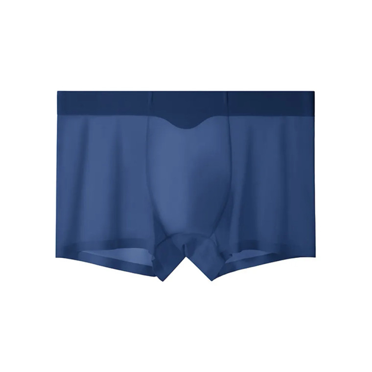 Stretch Boxer Briefs  Mens Ice Silk Solid Color Sexy Shorts U Convex Pouch Underwear Trunks Breathable Boxershorts Male Stretchable Plus Size Panties for Man in Dark Saphire Blue