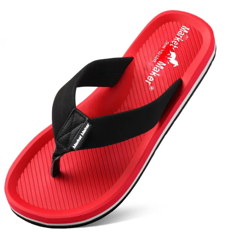 Anti-Slip Beach Flip Flops   Men’s Summer Business Version The Trend Of Sports Creative Men Flip Flops Soft Rubber Stretch-resistant Broadband Beachwear Slippers Petite Plus Size Footwear Sandals for Man in Red