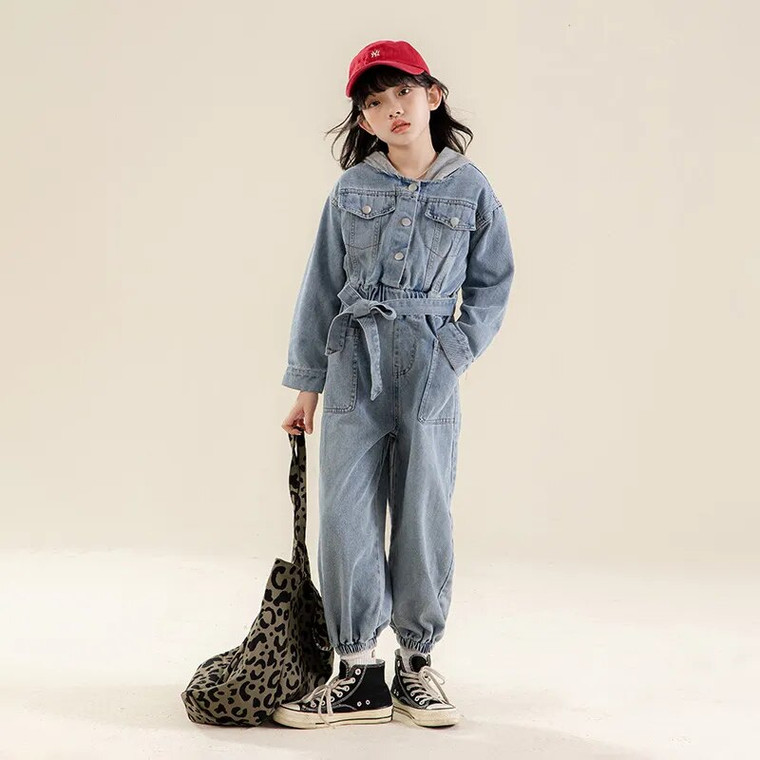 Overalls Jumpsuit  School Girls Blue Denim for Kids Toddlers Spring Trendy Cool Teenagers Playsuits 10 12 13 Years Children's Teens Child’s Jumpsuits Clothes