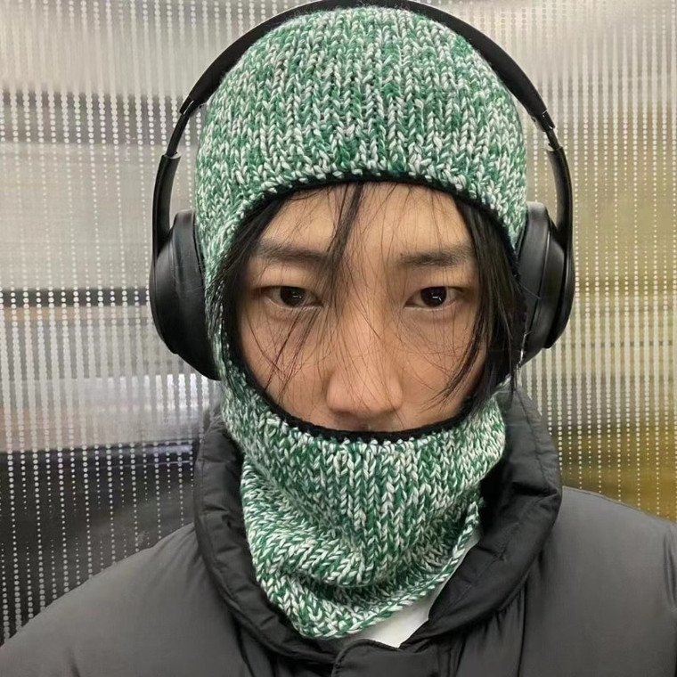 Balaclava Skullies  Genderful Unisex Anywear Women’s Mens Winter Beanies Hat Bib Men Warm Windproof Cap Women Wool Scarf Caps Balaclavas Masks Bonnet Knitted Hats Headwear for trendy Punkrock Woman Man in Green