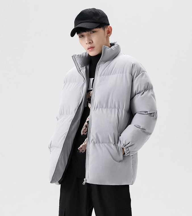 Cotton Padded Puffer Jacket  Men’s Autumn Winter Street Fashion Thick Warm Cotton Coats Plus Size Male Parkas 4xl 5xl Couple Parka Jackets for trendy Man in Silver Gray grey