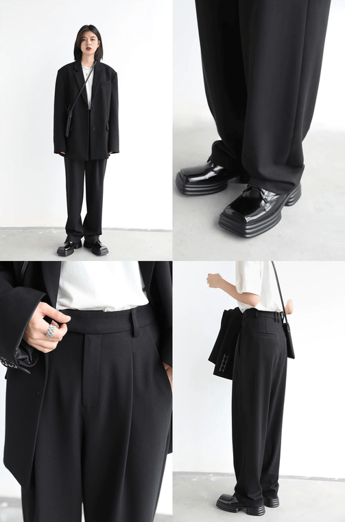 Twill Suit Pants black  Women’s Simple Casual Wide Leg Straight Floor Office Ladies Female Plus size womens Trousers Workwear for Woman