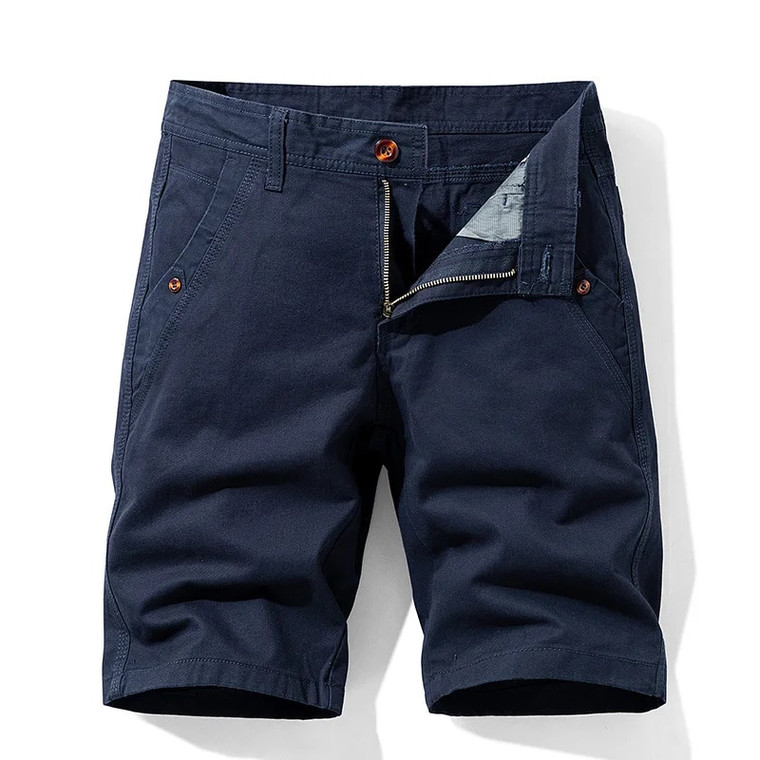 Khaki Cargo Shorts blue  Men’s Mid rise waist Breeches Summer Mens Plus Size Work Plus Size Sportswear Casual Cotton Short Pants Oversize for trendy man in navy-blue