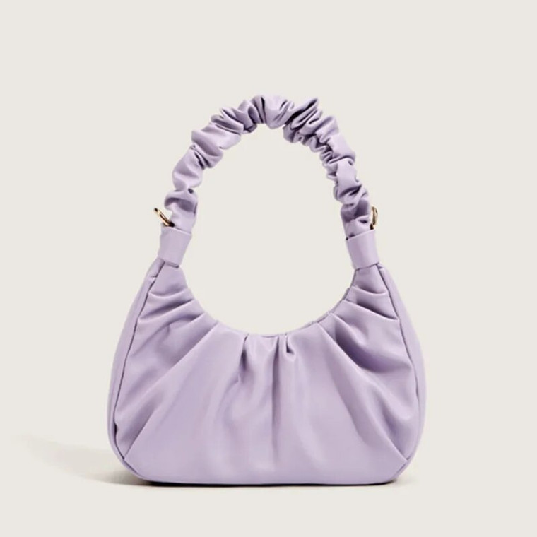 Cloud Bag   Women’s Luxury Designer Faux PU leather fabric Handbag Solid Color Advanced Pleated Armpit Minimalist Handbags Summer Ice Cream Bagels Bags in trendy Purple lilac color