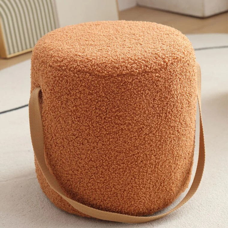 Japanese Sherpa Stool  Wooden Portable Round Living Room Tea Table Chair Nordic Makeup Creative Shoe Changing Stools Japan Home Furnishing Poufe Norway Scandinavia Scandinavian Norwegian Pouffe Furniture in orange