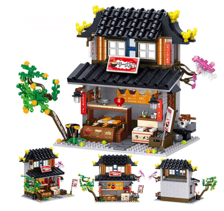 Mini Japanese Ramen House  603-Piece Food Shop Restaurant Tea House Building Blocks City Street View Store Model trendy Japan Souvenir Crafts Bricks Toys For Children Gifts