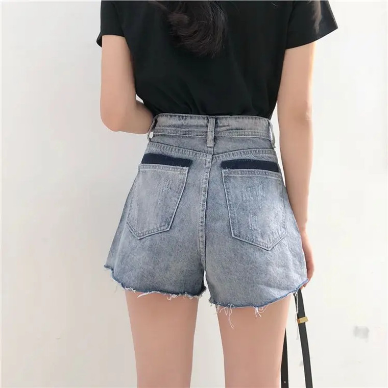 High Rise Denim Shorts blue Women’s S-5XL Patchwork Design Chic plus size womens Summer High-rise Waist All-match Schoolgirls Trouser Street Basic Retro Teens Harajuku short pants for trendy Woman in light and dark-blue