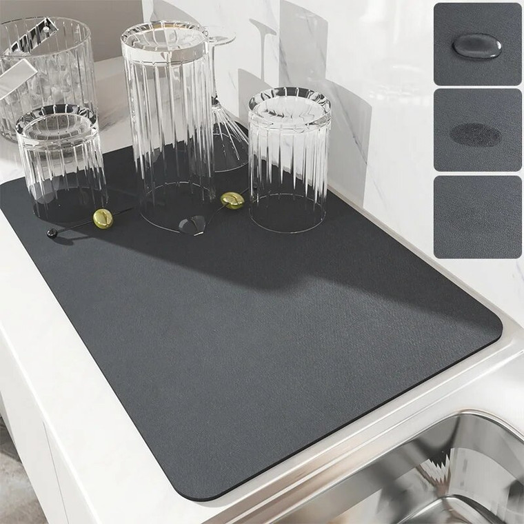 Absorbent Drainer Mat    Napa Skin Drain Pad  Rubber Dish Drying Super Mats Tableware Bottle Rugs Kitchen Dinnerware Placemat Decor Pads in Charcoal Gray grey