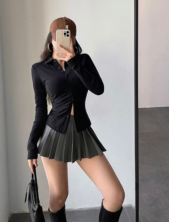 Pleated Skort gray Women’s Exercise Skirt Shorts Y2K High Waist A Line Mini Student Preppy Jk Korean Womens Slim Casual Petite and Plus size Tennis Skirts for trendy Woman in grey