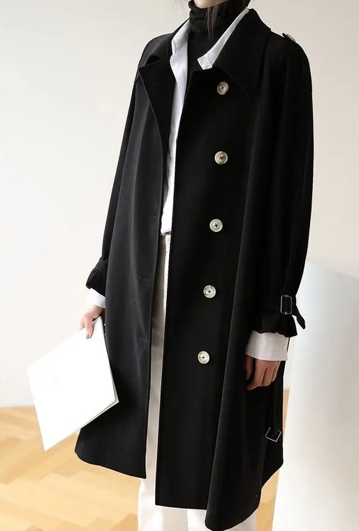 Spliced Trench Coat  Women’s  Single Breasted Chic Trendy Popular Leisure Ulzzang Slim Spring Autumn College womens Elegant Solid color Belted Coats Plus size Outerwear for trendy Woman in black