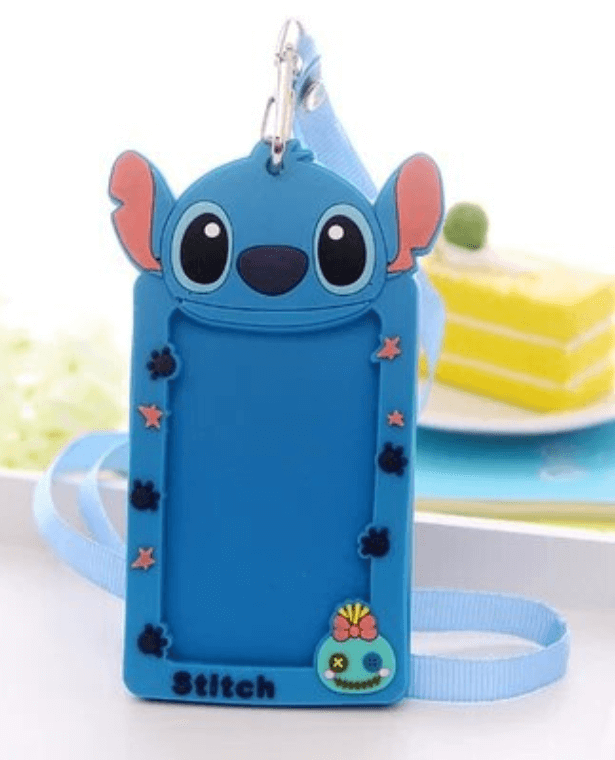 Silicone Card ID Holder Cute Stitch Cartoon Credit Card Bus Cards Case Key Holders Ring Luggage Tag Creative Trinket Tags Office School Gifts in blue