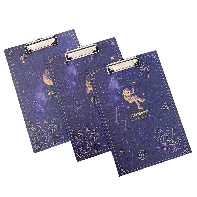 Starry Sky Clip Board A4   Creative Fantasy Learning Office Pad Writing Boards File Folder Report Folders Space Astronomy School supplies in dark blue Astronaut rocket Saturn moon