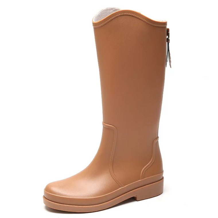 High Rubber Boots  Women’s Waterproof Work Garden Galoshes Female womens Rain Shoes Footwear for trendy woman in Khaki tan terracotta brown