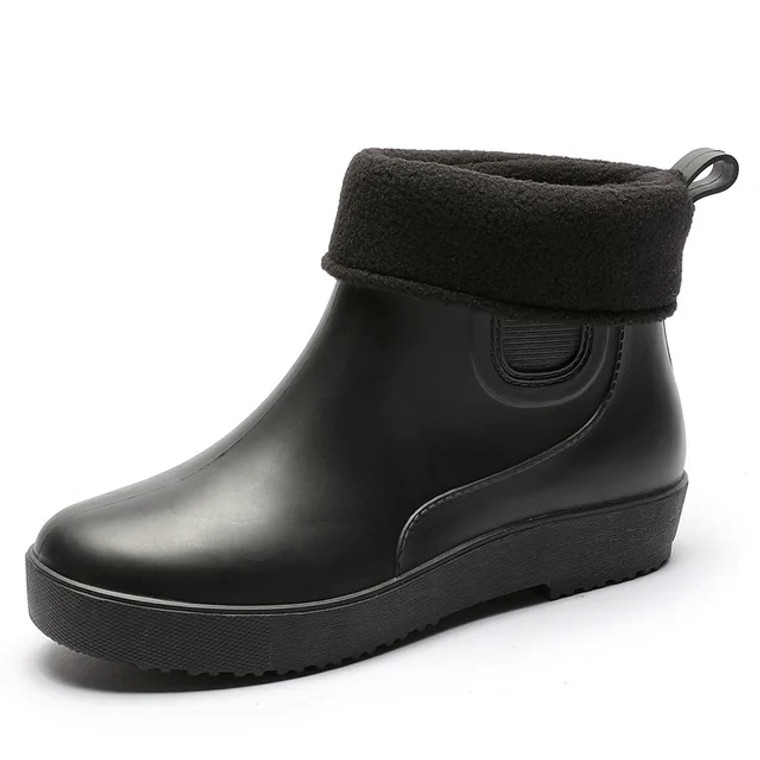 Rain Boots black  Women’s Warm Outdoor Booties Fashion Winter Shoes Waterproof Working Slip-on Rubber womens Ankle-Boots for trendy Woman