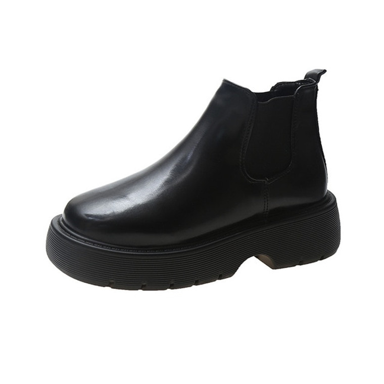 Chelsea Ankle Boots black  Women’s Vegan Shoes Autumn Womens Designer Faux PU Leather Slip-on Platform Short Boot Footwear for Woman