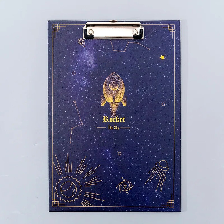 Starry Sky Rocket Clip Board A4   Creative Fantasy Learning Office Pad Writing Boards File Folder Report Folders Space Astronomy School supplies in dark blue spaceship