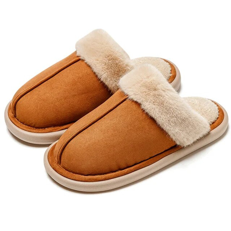 Vegan Fur Suede Slippers   Anywear Unisex Women’s Men’s Winter Soft Sole Cozy Plush Slides Warm faux Furry Slides Home Indoor Cotton mens womens Footwear for man woman in trendy tan brown