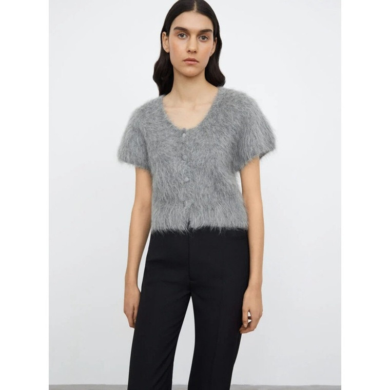 Soft Wool Knit Cardigan gray   Women's Spring summer Casual Petite size Commuting Short-Sleeves Knitted womens Cardigans Sweaters for Woman in grey