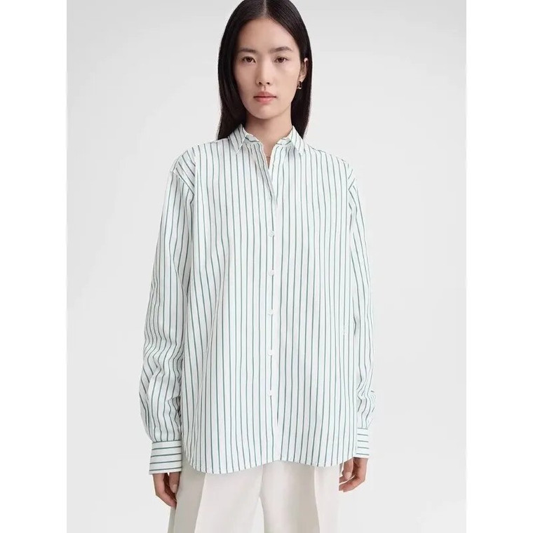 Striped Shirt green  Women’s Tops Printing Long Sleeves Elegant Trendy Spring Summer Sleeve Classic Casual Striped turn-down point collar button-up womens workwear shirts for trendy woman in white