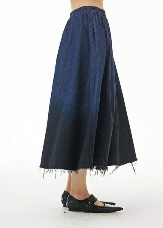 Mid Rise Tie Dye Midi A-Line Skirt blue  Women’s loose swing hanging cotton denim dyed original design womens pleated mid-calf bell skirts for woman with black spring summer fashion season
