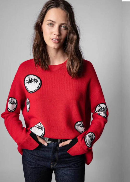 Letter Graphic Sweater  Women’s Round Crewneck o-Neck Wool Cosy Pullover Casual Vintage Classic Sweaters Smiley cashmere woolen Jumpers for woman in red Fall Autumn Winter Spring womens trendy fashion season Clothes