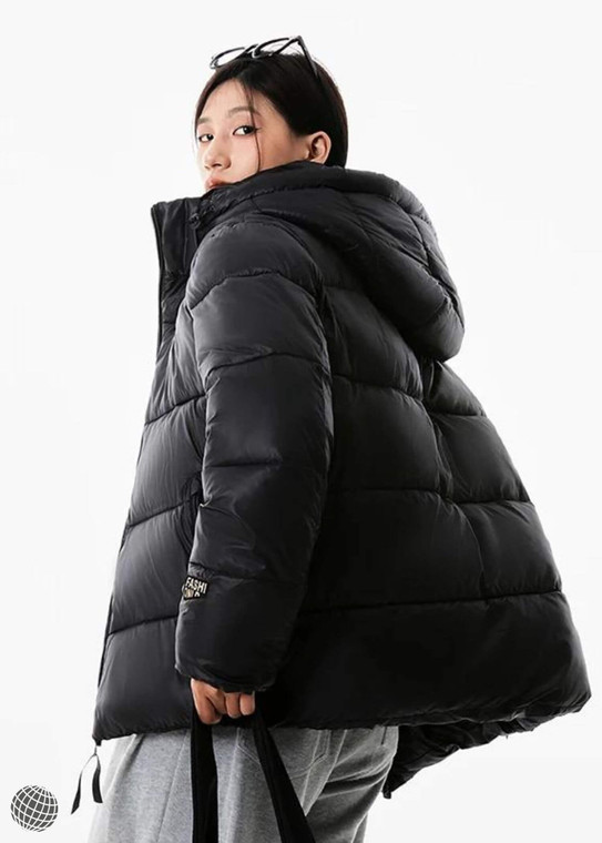 Big Puff Jacket   miteigi Women’s Cotton Padded Puffer coats Korean Loose Hooded Female Casual Warm Thickening Parkas Short Jackets for woman in black  Winter womens plus size trending outwear