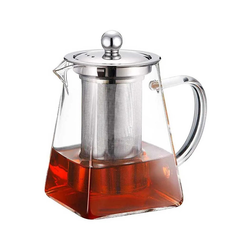 Heat Resistant Infuser Teapot  Glass With Stainless Steel Heated Container Tea Pot Clear Kettle Square Filter