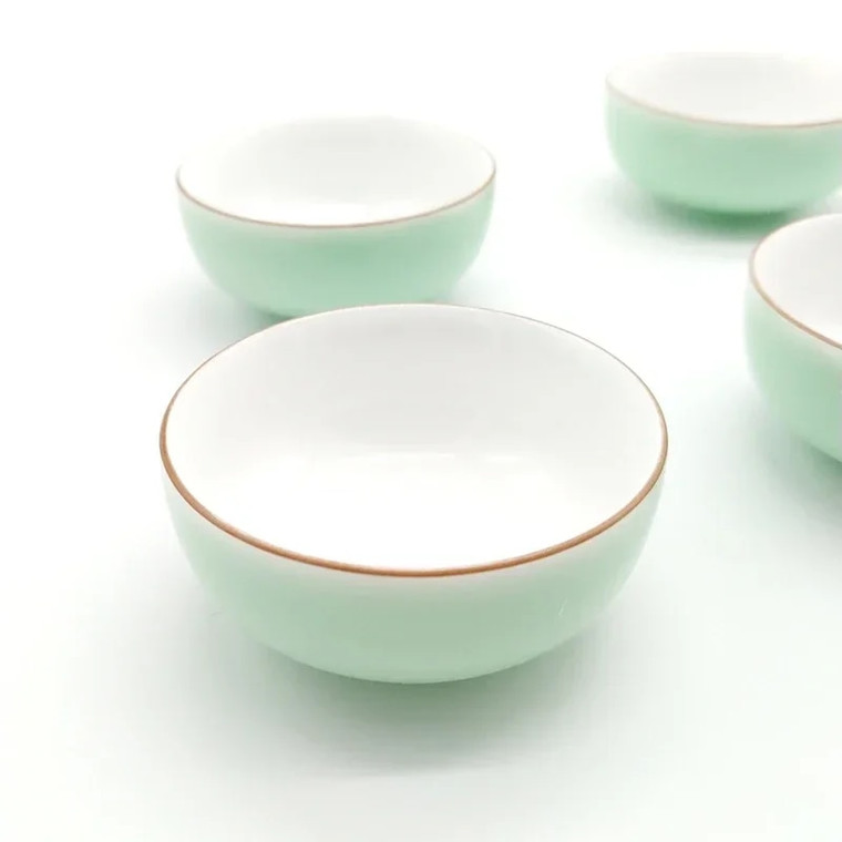 Celadon Tea Cup Set 6-Piece  6pcs Creative Outside light green inside white, Kung Fu Cups Sets Travel Bowl Chinese Porcelain Teacups bowls
