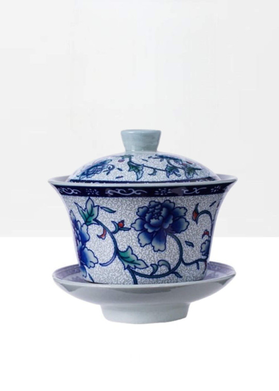 Japanese Porcelain Glaze Gaiwan Teacup blue   Chinese Kungfu Gai Wan Teaset Cover Bowl Teas Jingde Town  Soup Tureen Shen Puer cups sets floral Ceramic Tea Cup in white with carnations flowers