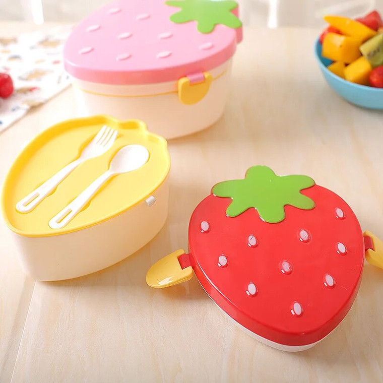 Strawberry Shape Lunch Box 500ml    2 Layer Food Fruit Storage Bento Box Red Pink Microwave Tableware Kid Cute School Bowl Boxes in Red Pink