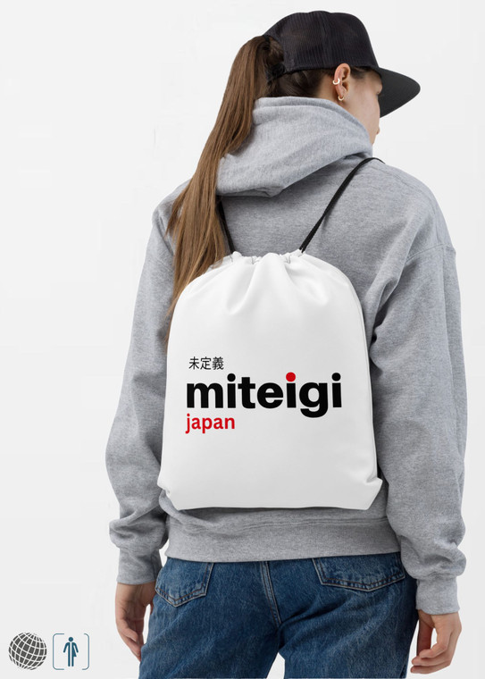 Drawstring Bag miteigi Logo miteigi Logo Branded product item miteigiYūki Fitness Sports Activewear by miteigi products brand items luggage baggage bags White