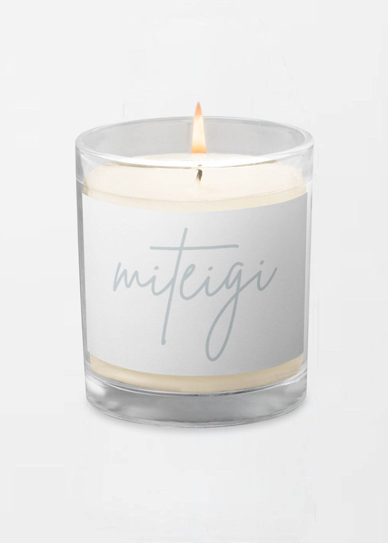 Glass Jar Soy Wax Candle miteigi sunset teal miteigi script logo branded product item unscented candles home decor