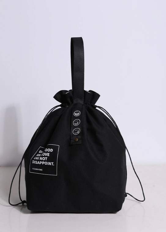 Insulated Bento Bag black Wide Opening Canvas Cotton Drawstring Lunch Box food Storage School Handbag Picnic Camping Kitchen Accessories bags in black