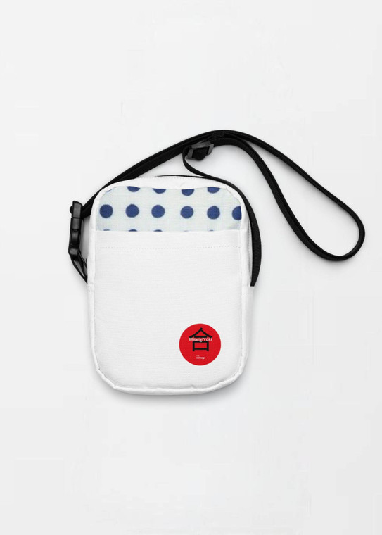 Utility Crossbody Bag MiteigiYūki Logo   Unisex Men’s Women’s miteigiYūki by miteigi everyday use Japanese shoulder bags Luggage for man woman in white with red design and Mameshibori pattern highlights womens mens accessory