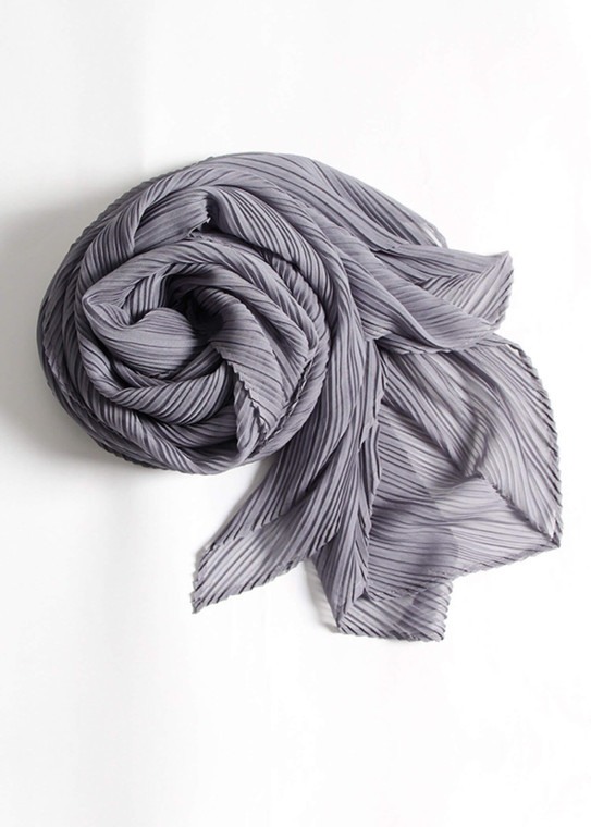 Miyake Pleated Chiffon Scarf gray  Wide Long Silk Cape Women’s Windscreen Shawl Shoulder Designer Japanese Scarves in grey