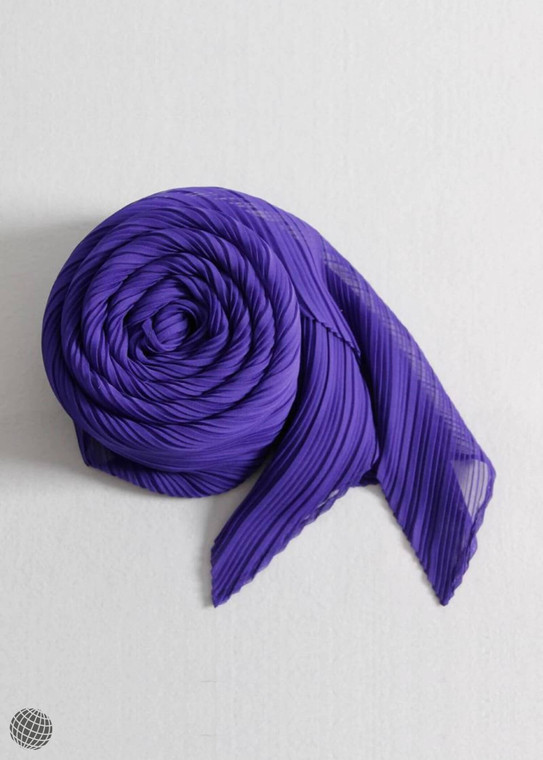 Miyake Pleated Chiffon Scarf blue  Wide Long Silk Cape Women’s Windscreen Shawl Shoulder Designer Japanese Scarves in purple