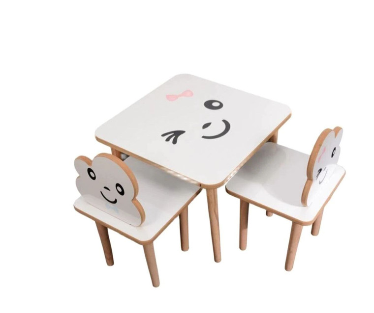 Table Chair Set    Kids Child Activity tables for Game Concept Suit Children White Wood 2 x Chairs  Trend