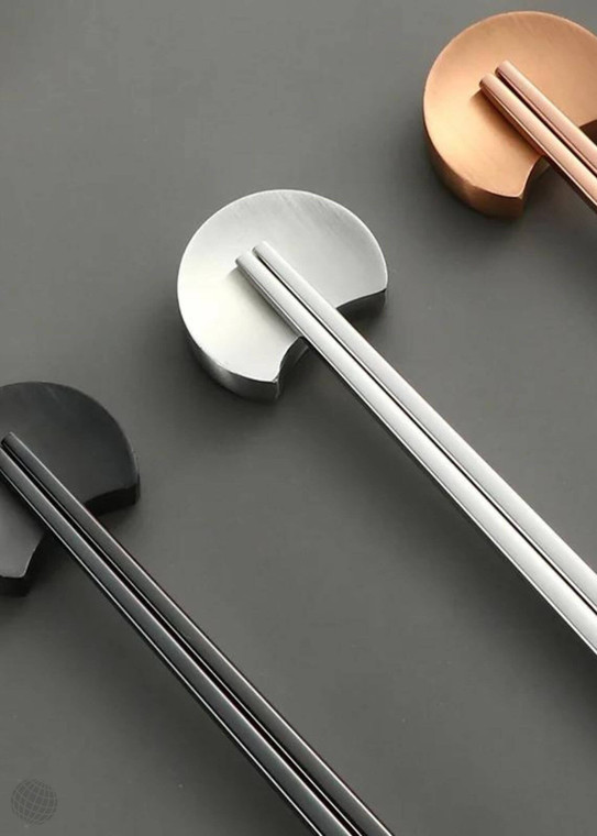 304 Stainless Steel Chopstick Rest  1Pc holder, creative hotel restaurant dining table, crescent moon frame design, public spoon, public chopsticks holders rests in black, golden, rose gold, silver