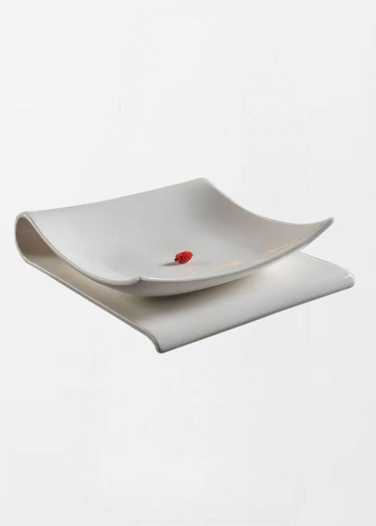 Creative Ceramic Dinner Plate  Dishes Dessert Tray Household Modern Irregular Folded Shaped Steak Hotel Restaurant Sushi Sashimi Plates in white