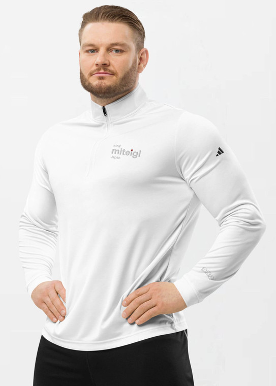 Quarter Zip Sweatshirt Adidas X miteigi Logo      Men’s tall plus size quarter zip long sleeves banded miteigiyūki sports fitness gym sweatshirts for man in white Mens sportswear