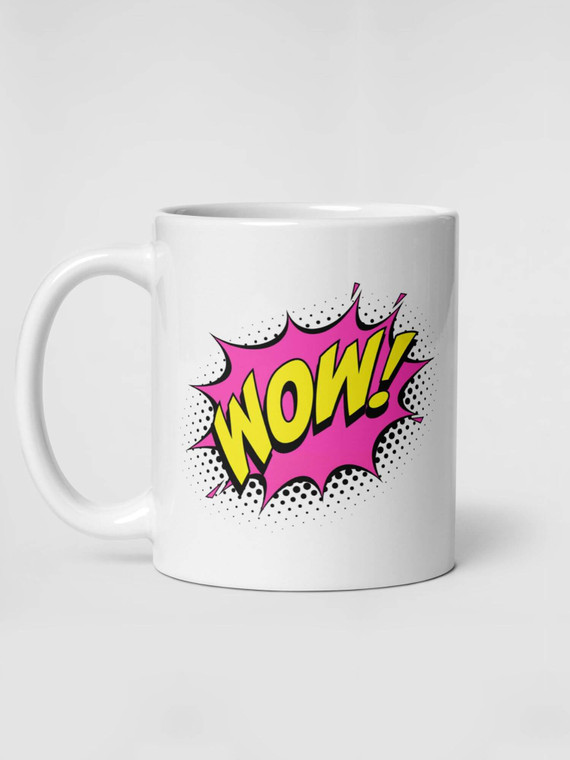 Glossy WOW! Mug         Cartoon amazement drinks cup coffee, tea, juice, milk drinking cups miteigi branded product item tumblers ceramics in white with pink yellow pattern Ceramic Anime Gifts mugs