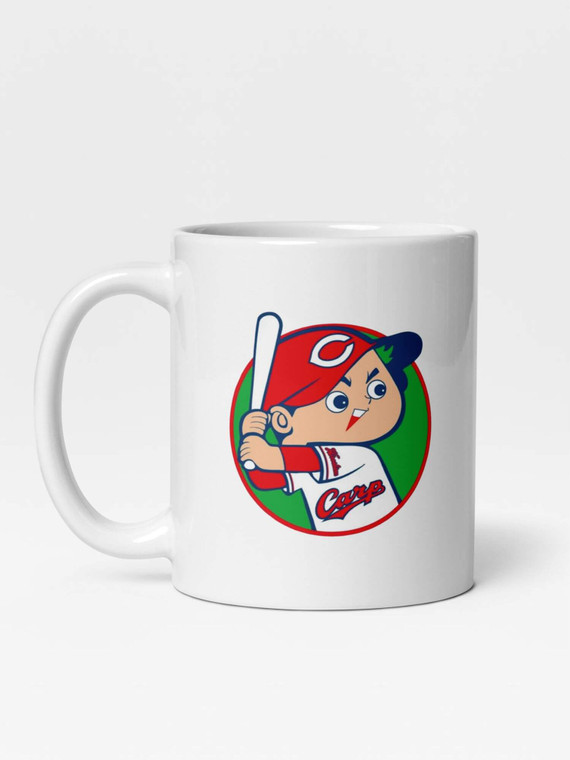 Glossy Hiroshima Toyo Carp Mug                   Cartoon Japan sports character drinks cup coffee, tea, juice, milk drinking cups miteigi branded product item tumblers ceramics in white with red blue multicolor pattern Baseball sport gear Japanese Kure Ceramic Anime Fans Gifts mugs