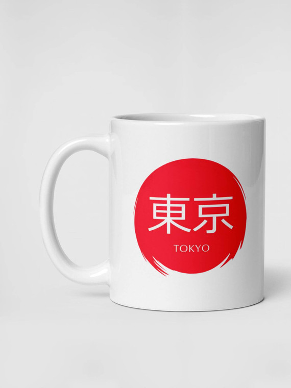 Glossy Tokyo Mug    Japanese country city design drinks cup coffee, tea, juice, milk drinking cups miteigi-Logo branded product item tumblers ceramics cartoon pattern in white with red design collections Japan nippon JPN Nihon cities souvenirs collectors mugs