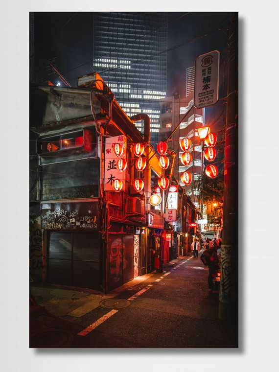 Nightlife Ginza Tokyo, Japan    Japanese lanterns wall art decor poster night streets in upscale Ginza district, paper posters prints