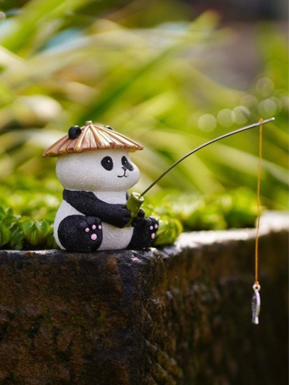 Panda Fishing   Ancient method fish tank decoration, micro landscape, Fish pond, rockery garden landscape courtyard outdoor decorations pandas decorative objects