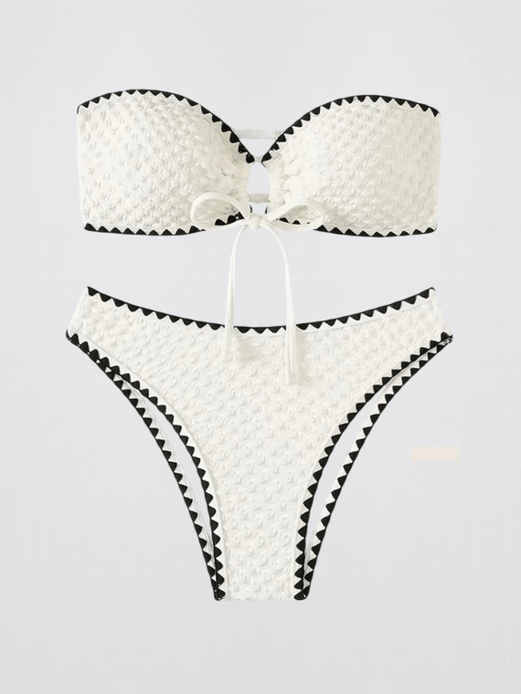 Women’s woman womens 2 Piece Strapless 2-Piece Sexy Bandeau Backless Lace-up Patchwork high-rise waist wire-free Bathing Suit Swimwear Bikini Set Swimsuit in white with bow vacation holiday getaway fashion
