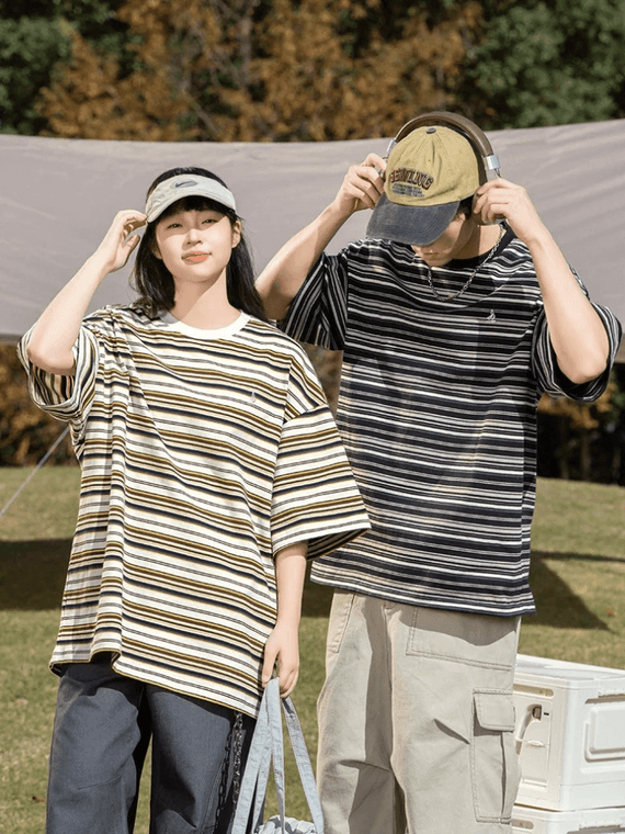 Men’s man mens Genflex Gender neutral Unisex tall-, plus-, size Crewneck Striped Embroidery Summer Color Blocking round crew O-Neck Vintage 100℅ Cotton short sleeves for Couples T-Shirts in white-, black multi color
